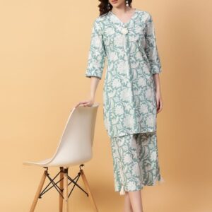 Botanical Print Kurta Trouser Set