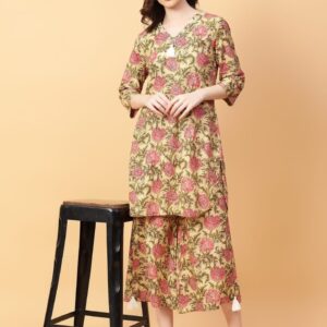 Printed Ethnic Kurta Set with Wide Pants