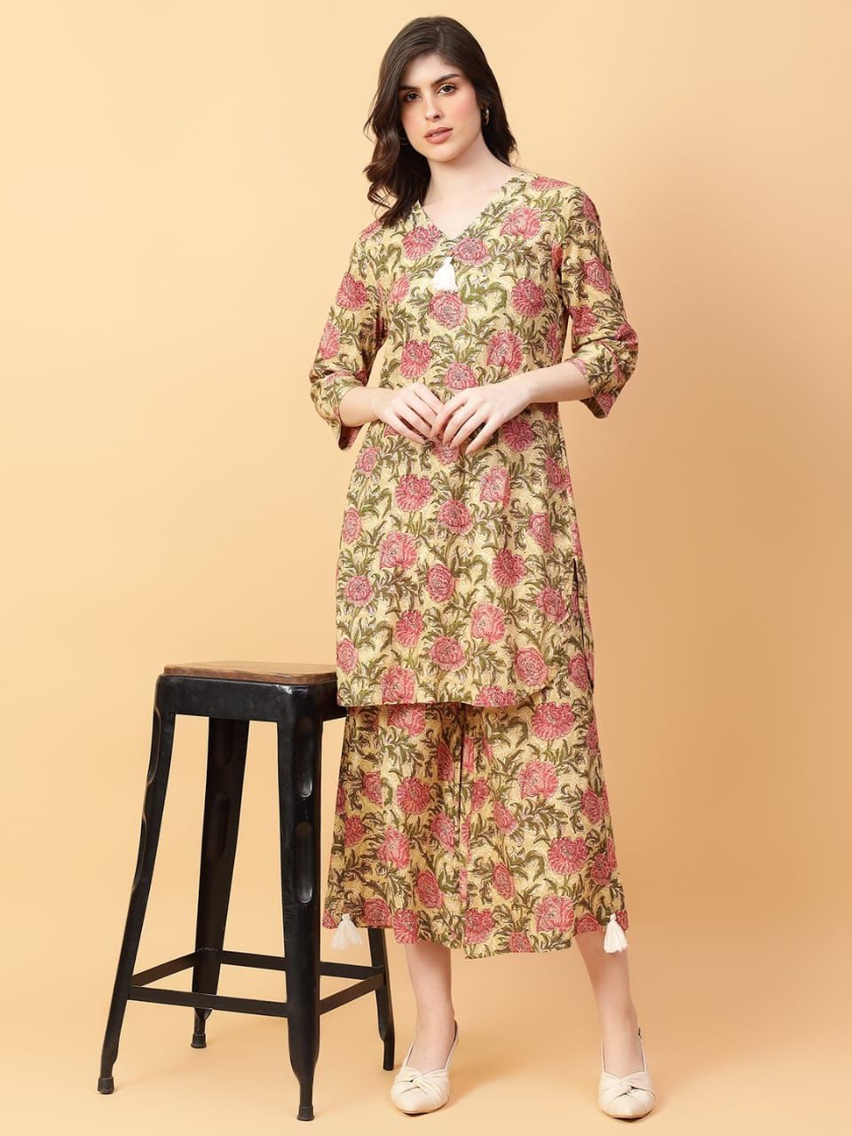 Printed Ethnic Kurta Set with Wide Pants