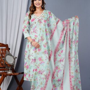 Floral Printed Kurta Pant Set with Dupatta