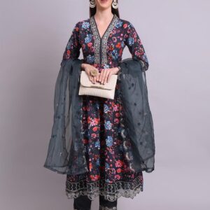 Midnight Floral Kurta Set with Dupatta