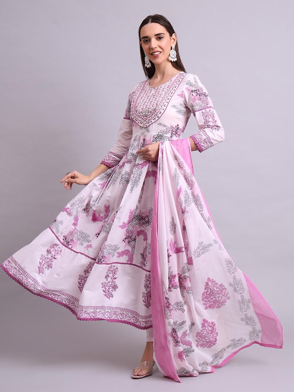 Graceful Floral Anarkali Set with Dupatta