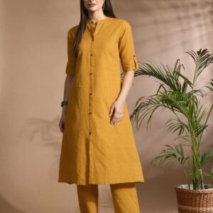 Contemporary Button-Front Kurta & Pant Set
