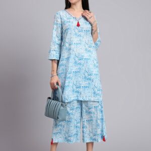 Contemporary Blue Print Kurta & Culotte Set