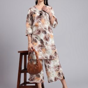 Contemporary Leaf Print Kurta & Culotte Set