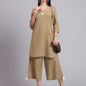 Classic Textured Kurta with Culotte Bottom Set