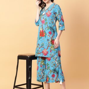 Artistic Floral Straight Kurta & Palazzo Set