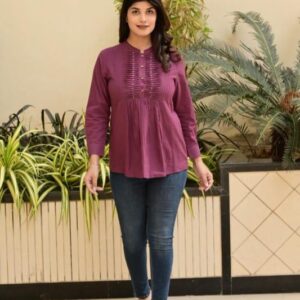 Pleated Front Round Neck Casual Top