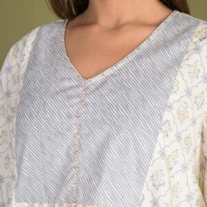 Printed V-Neck Panel Design Casual Top