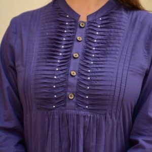 Pleated Button-Front Mandarin Collar Casual Top