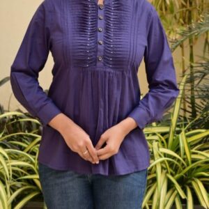 Front Pintuck Detail Buttoned Casual Top