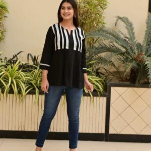 Embroidered Casual Kurti Top with 3/4 Sleeves
