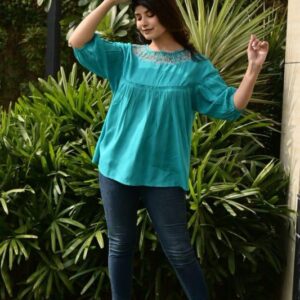 Embroidered Yoke Casual Tunic Top