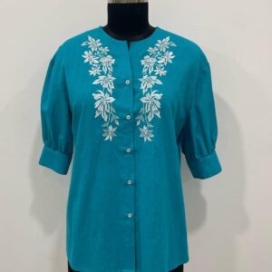 Floral Embroidered Button-Down Casual Top