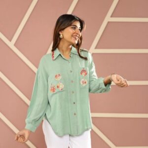 Floral Embroidered Button-Down Casual Shirt