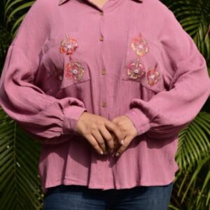 Floral Embroidered Collared Casual Shirt Top