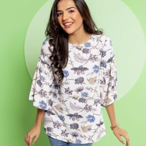 Floral Print Ruffle Sleeve Casual Top