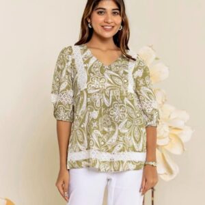 Paisley Print Lace Detail Casual Top