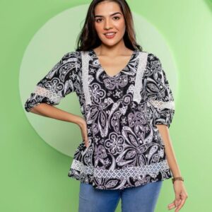 V-Neck Paisley Print Peplum Style Top