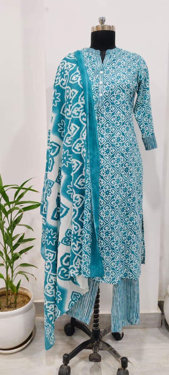 Geometric Print Kurta Pant Set with Dupatta