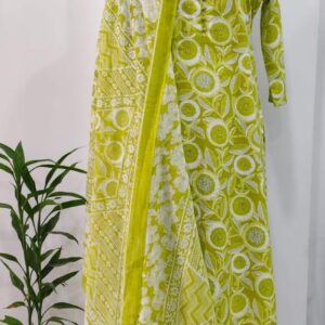 Lime Green Printed Kurta Pant Set with Dupatta