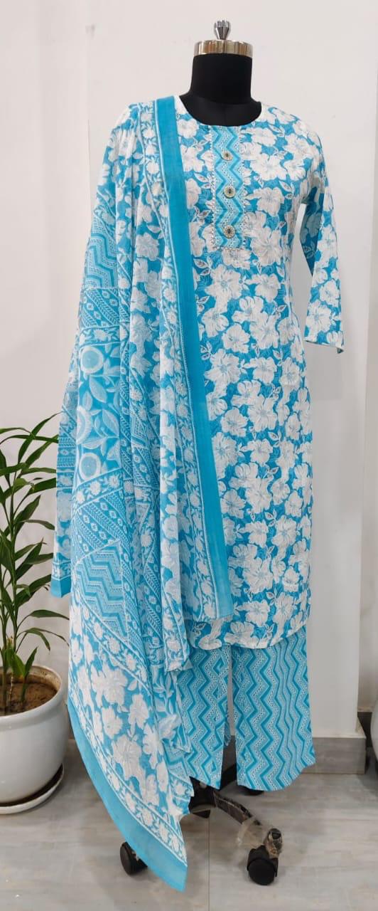 Floral Printed Kurta Pant Set with Stylish Dupatta