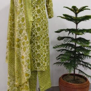 Olive Green Printed Kurta Set with Dupatta